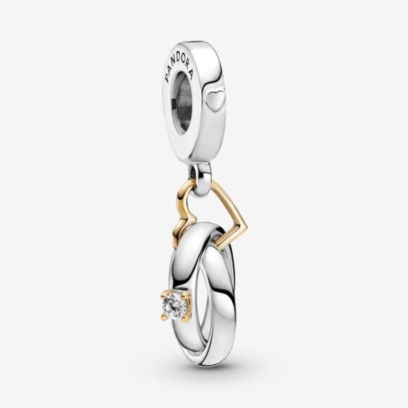 PANDORA Two-tone Wedding Rings Dangle Charm - Picture 1 of 4